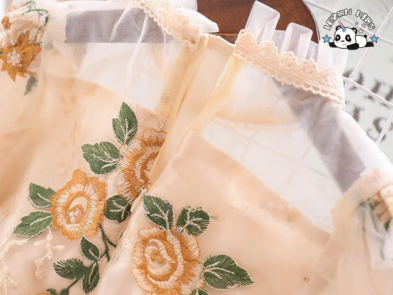 LEZONKIDS - Customized Autumn Embroidery Flower Tulle Dress for Kids Girl  Cute Casual Dress for Kids